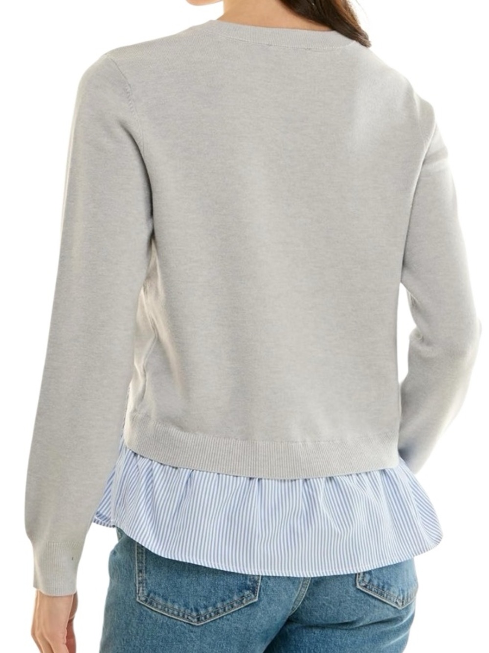 Nanette Lepore Long Sleeve Twist Knot Twofer Sweater in Grey/Blue/White Womens M - Picture 4 of 7